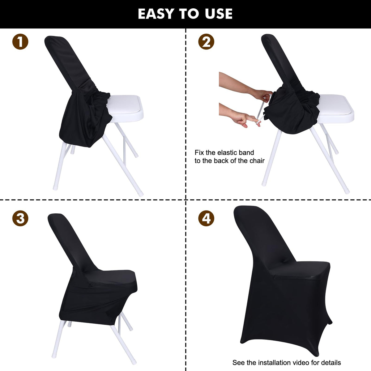 Fixwal stretch fabric chair cover shows elastic fit, protects chairs and elevates decor.