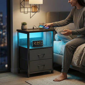 Fixwal sturdy nightstand features a metal frame for lasting durability beside the bed.