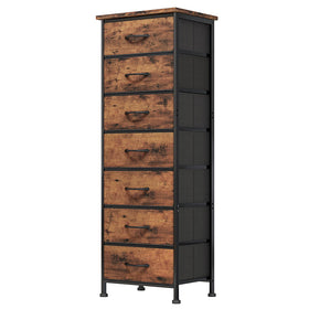 Fixwal tall dresser front view with rustic brown wood grain finish and compact silhouette for space-saving storage.