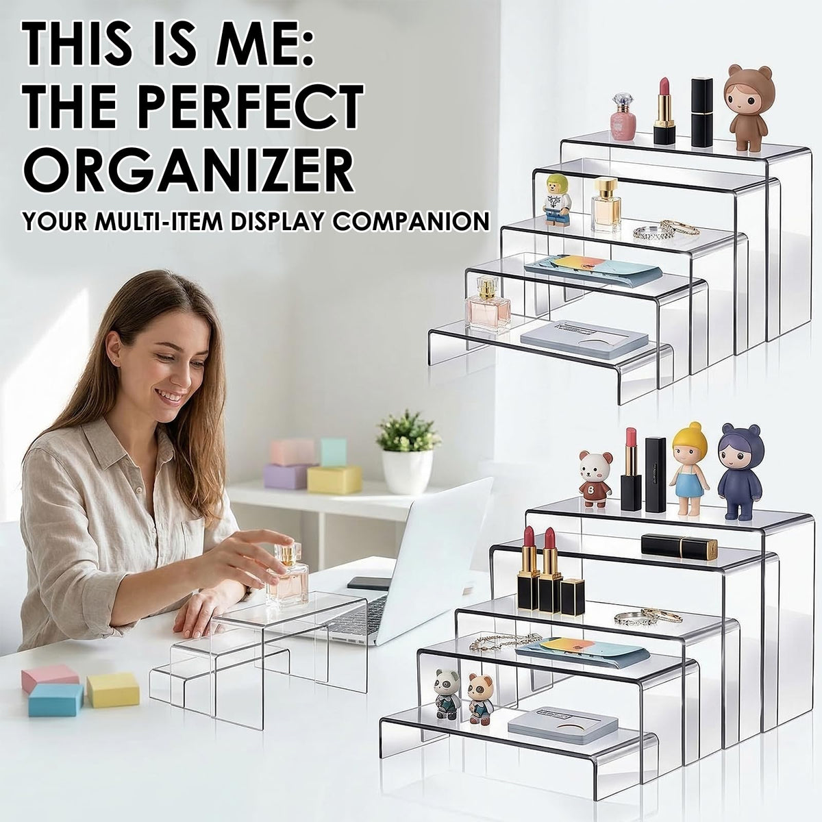 Five-size tiered display setup with two pieces per size for balanced layouts