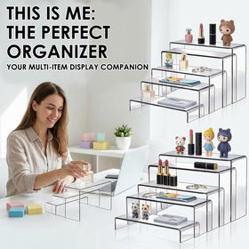 Five-size tiered display setup with two pieces per size for balanced layouts