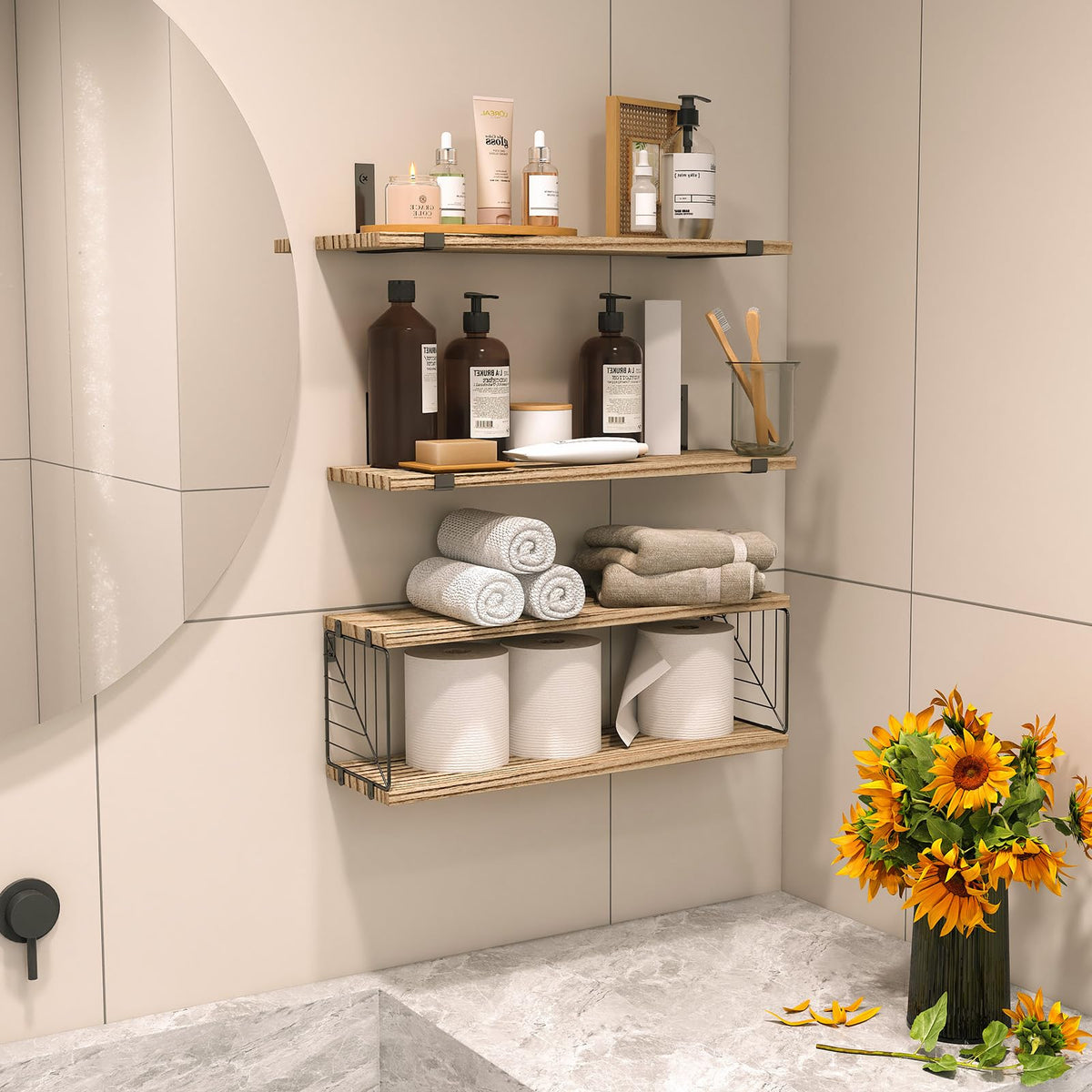 Fixwal toilet paper storage area demonstrates quick access within reach.