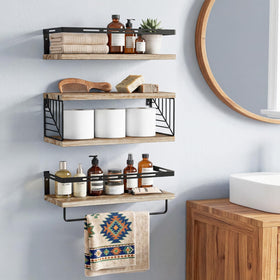 Fixwal towel bar mounted on shelf for tidy hand towels.