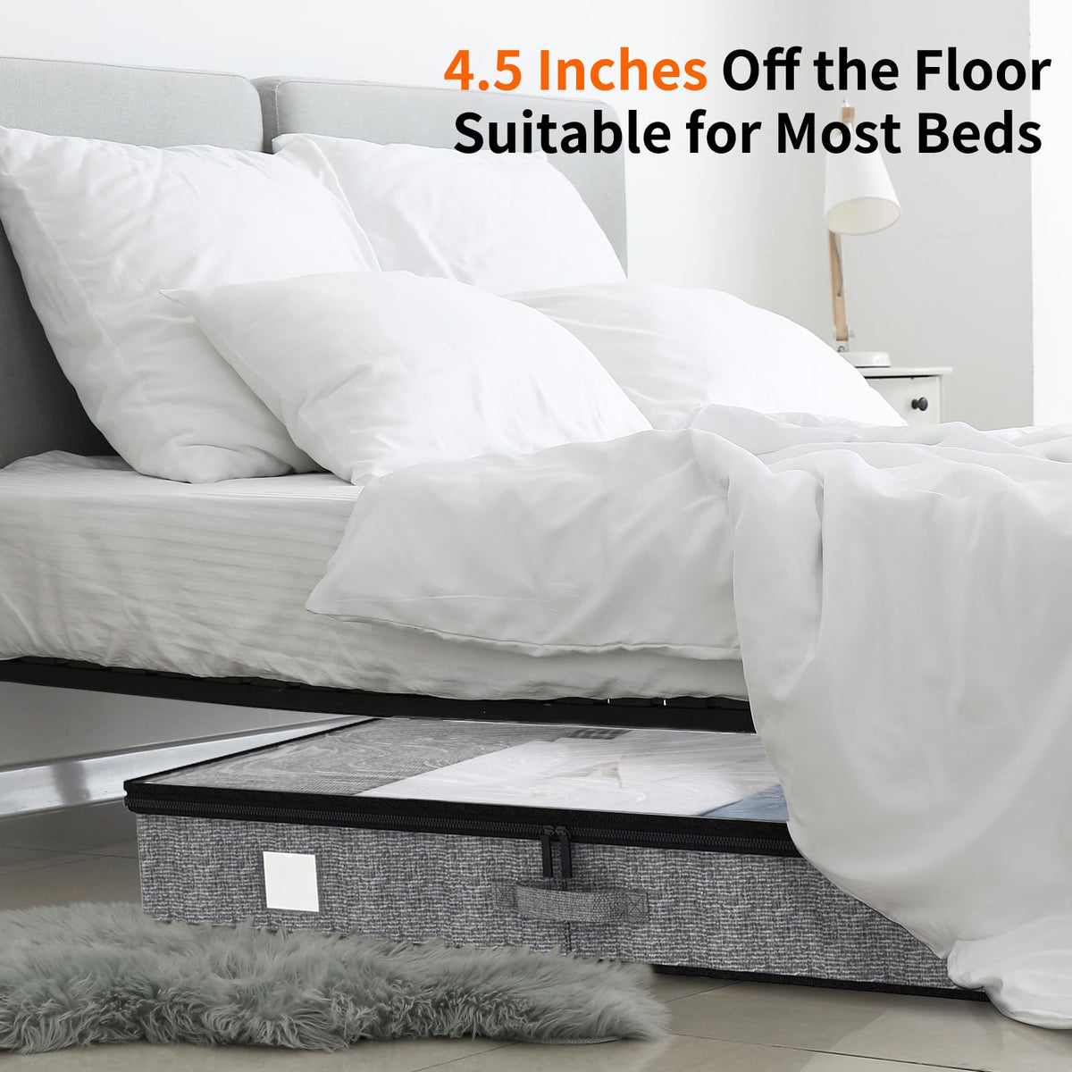 Fixwal under-bed storage container low-profile 4-3-inch fits under most beds.