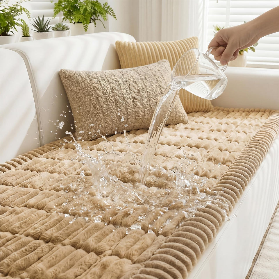 Fixwal waterproof dog couch cover in coffee protects the sofa from spills