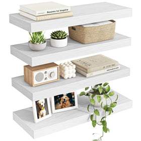 Fixwal white floating shelves with four-unit set for wall storage