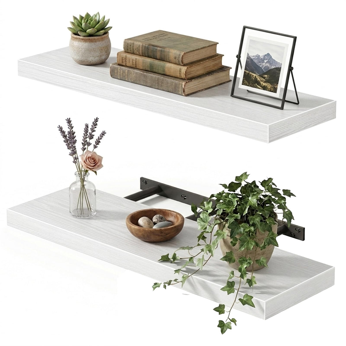 Fixwal white shelves 22in wall-mount display for organized storage.