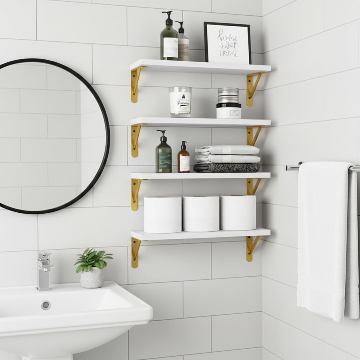 Fixwal shelves for living room display photos, plants, and collectibles elegantly.