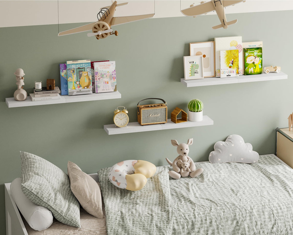 Fixwal set of 6 floating shelves ships with hardware for quick setup.