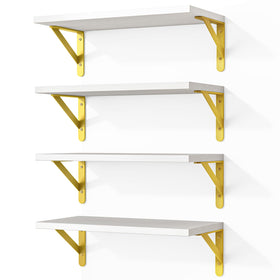Fixwal white four-pack floating shelves with wall-mount brackets for versatile display and storage.