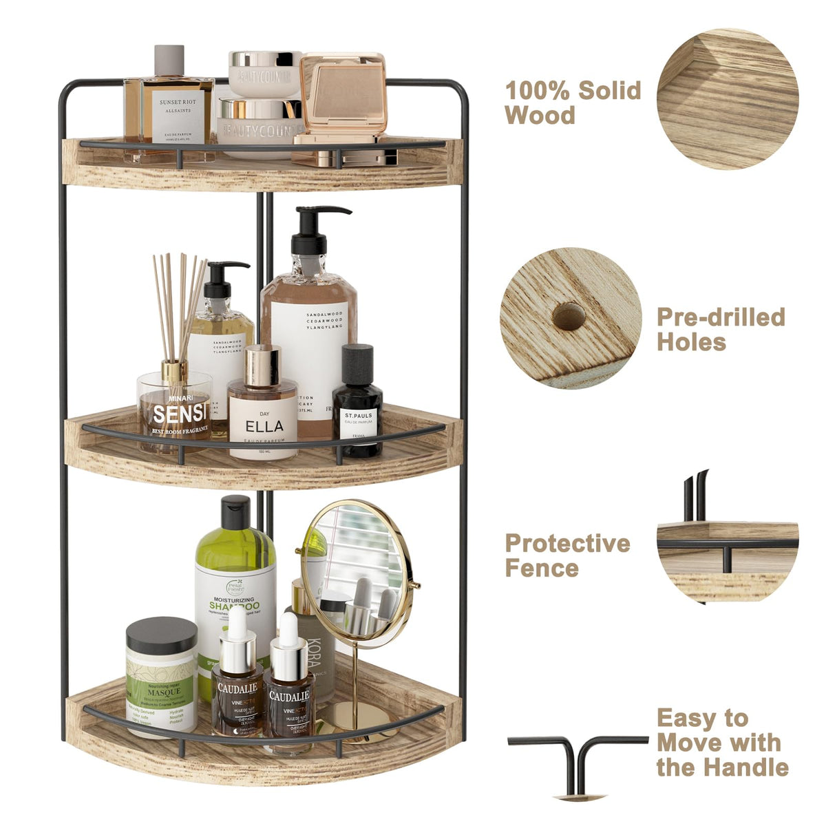 Fixwal wood countertop organizer highlights natural grain and durability.