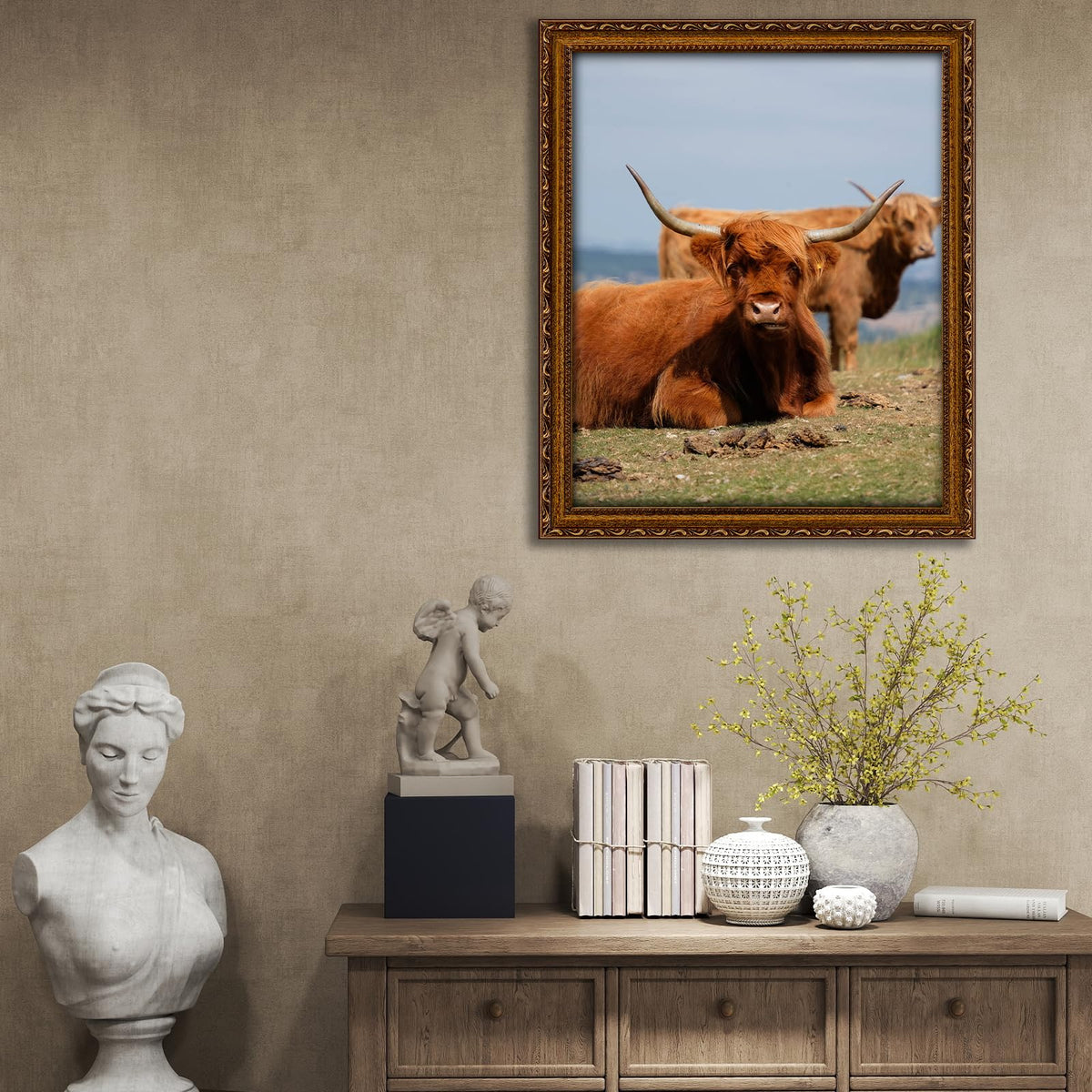 FJXMFRAME gold ornate frame as elegant wall art for living spaces.