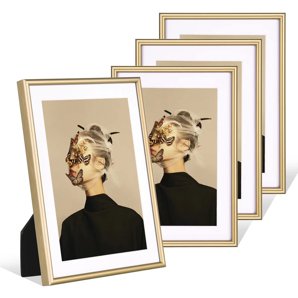 Fkvat 5x7 frame front view in brushed brass finish emphasizes a modern display.