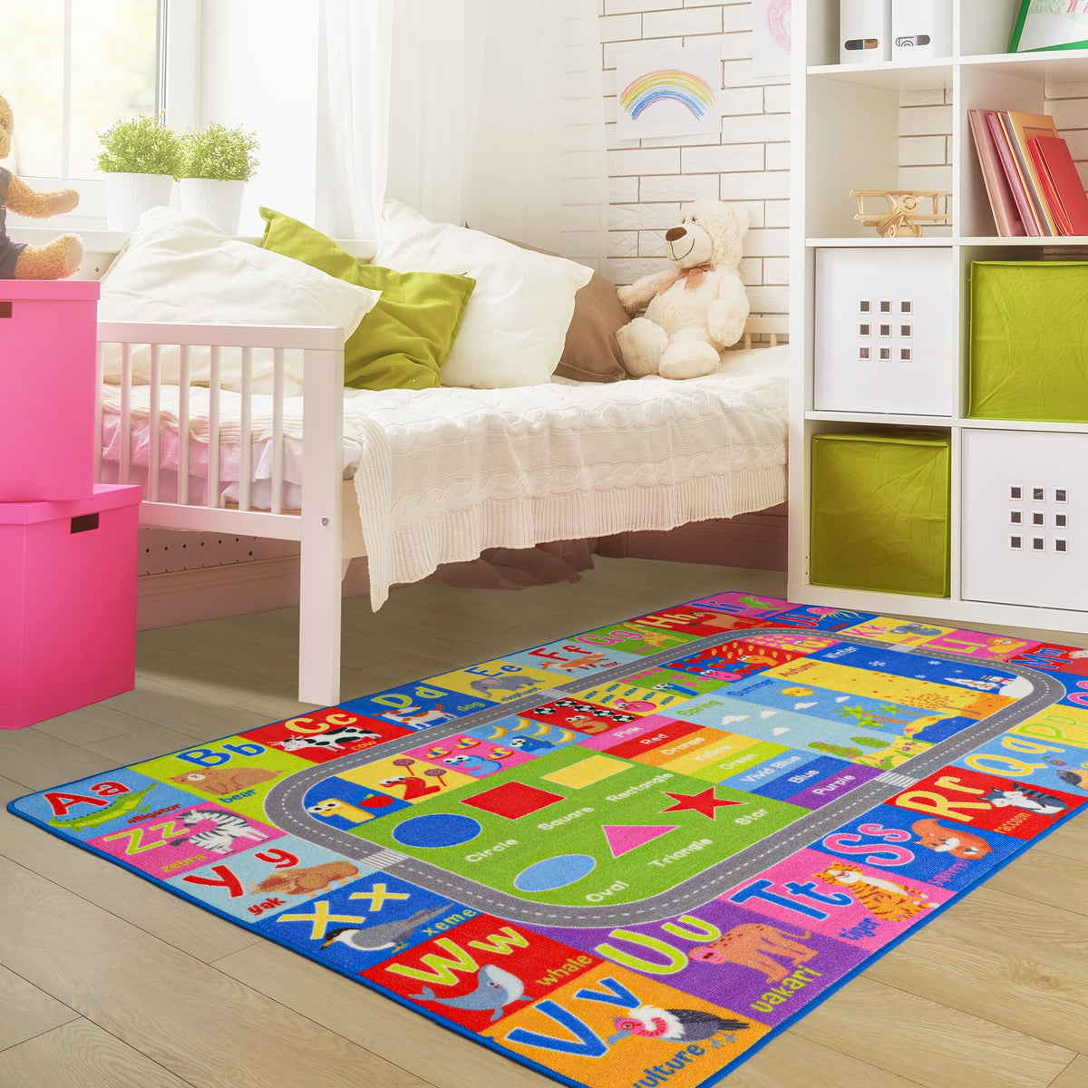 Flagover Kid-friendly Rug with non-slip backing supports confident playtime.