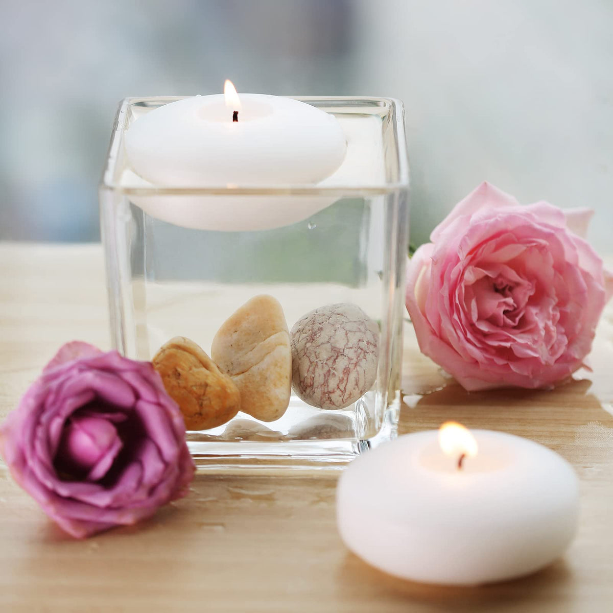 FlameCan cylinder vase-friendly floating candle for vase displays