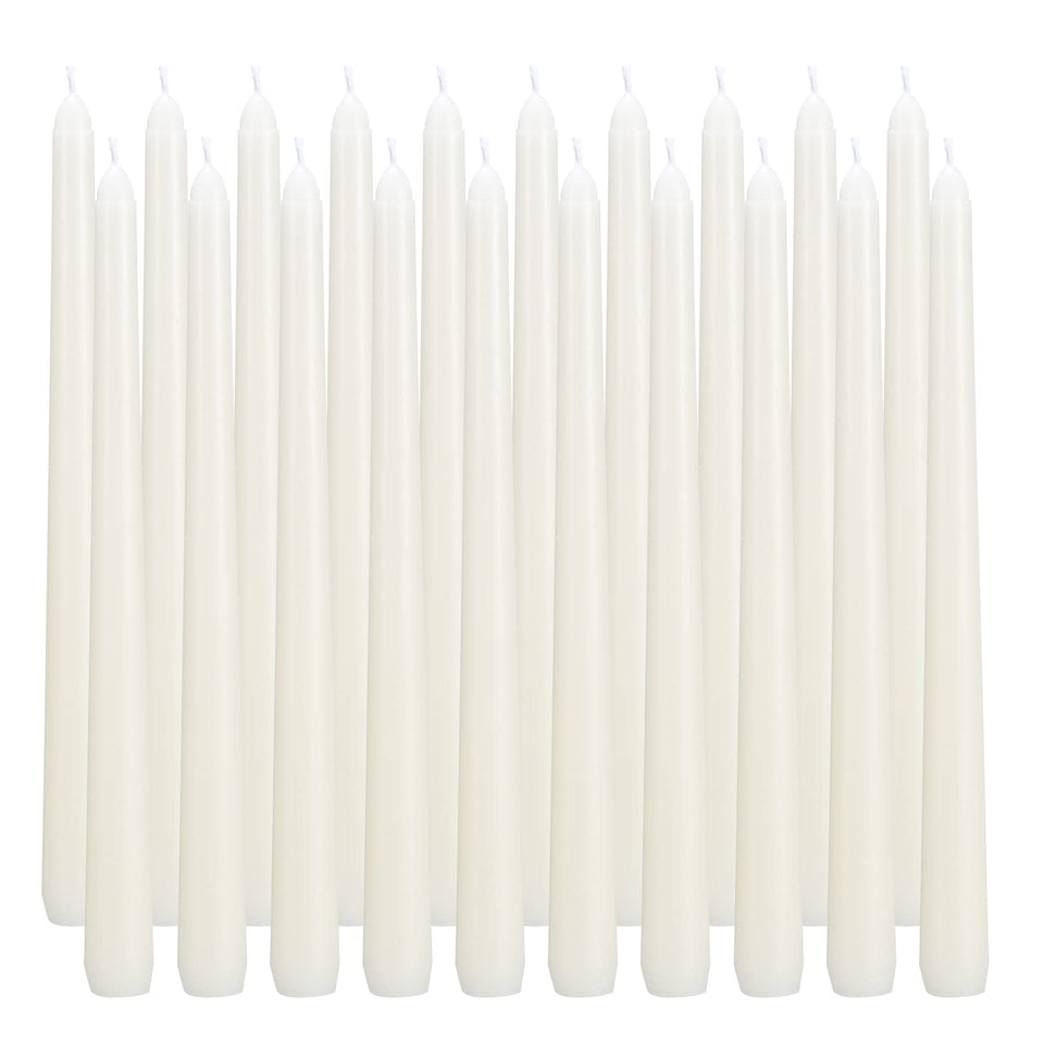 FlameCan Ivory 10in taper candles in a 40-pack ready for long events