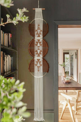 Flber boho round geometric wall decor enhances warm spaces with artisanal charm.