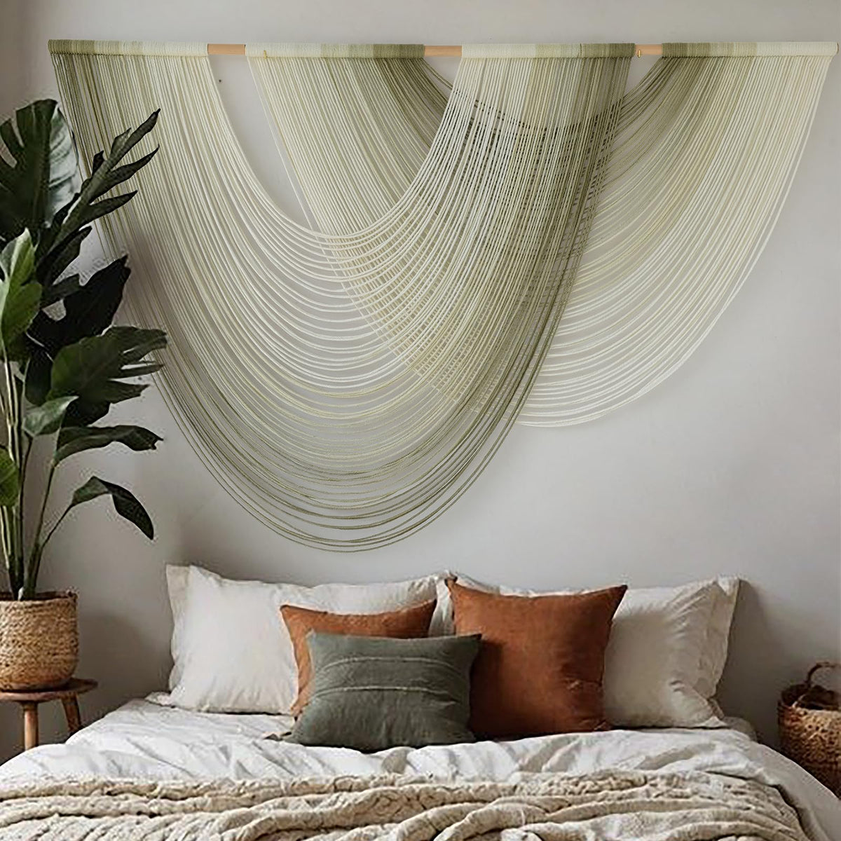 Flber natural cotton rope wall hanging suits wood furniture with a natural vibe.