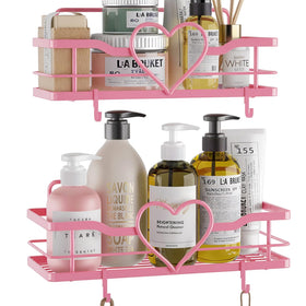FLCITY pink shower caddy showing compact bathroom organizer solution.