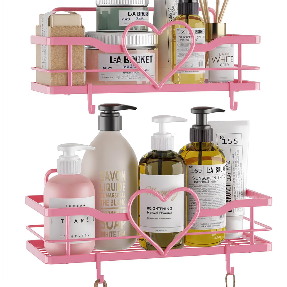 FLCITY pink shower caddy showing compact bathroom organizer solution.