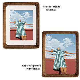 FLECHAZO frame supports tabletop or wall display with groove backboard.