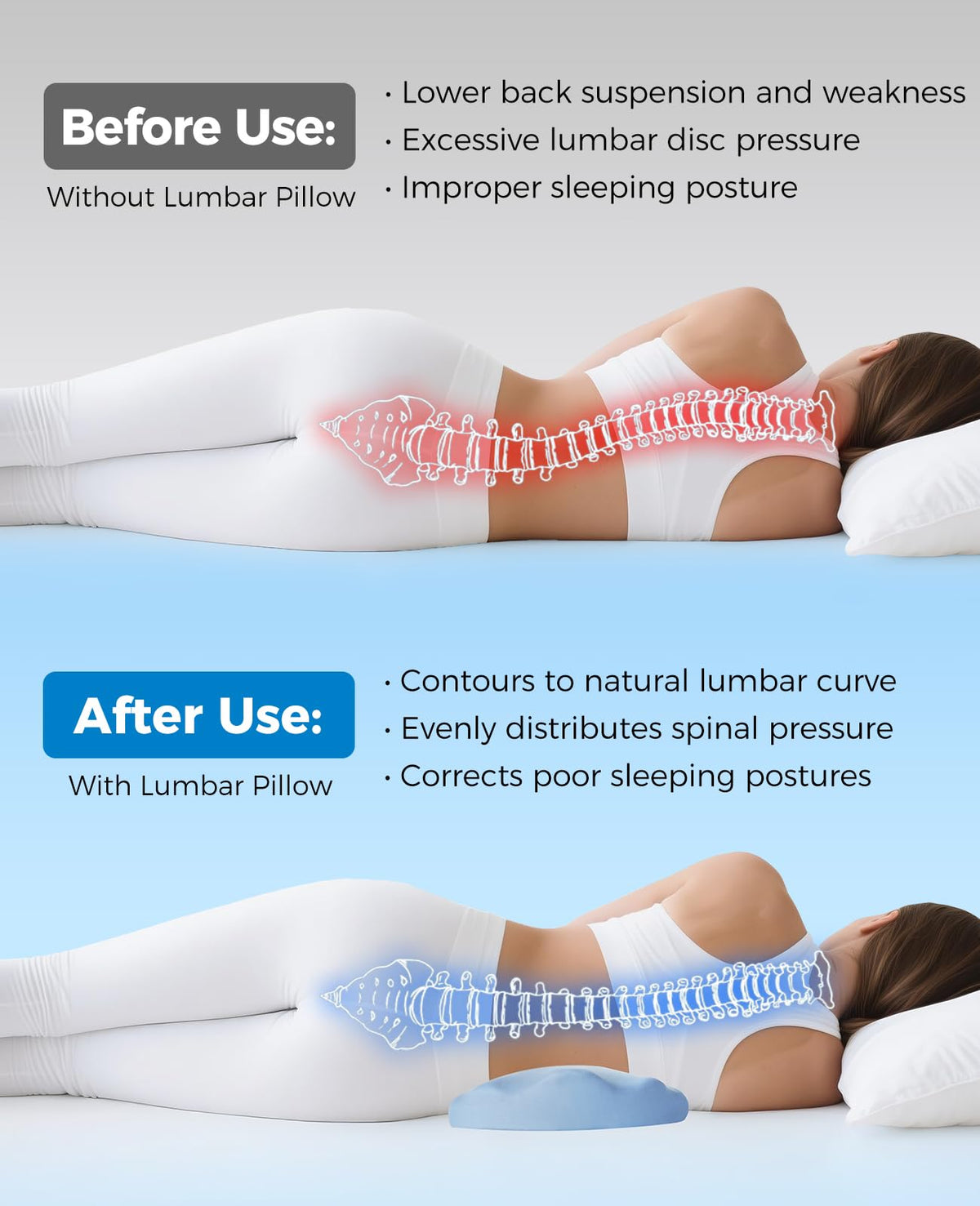 Fledano Lumbar Pillow back-sleepers-support aids lower-back alignment during rest.