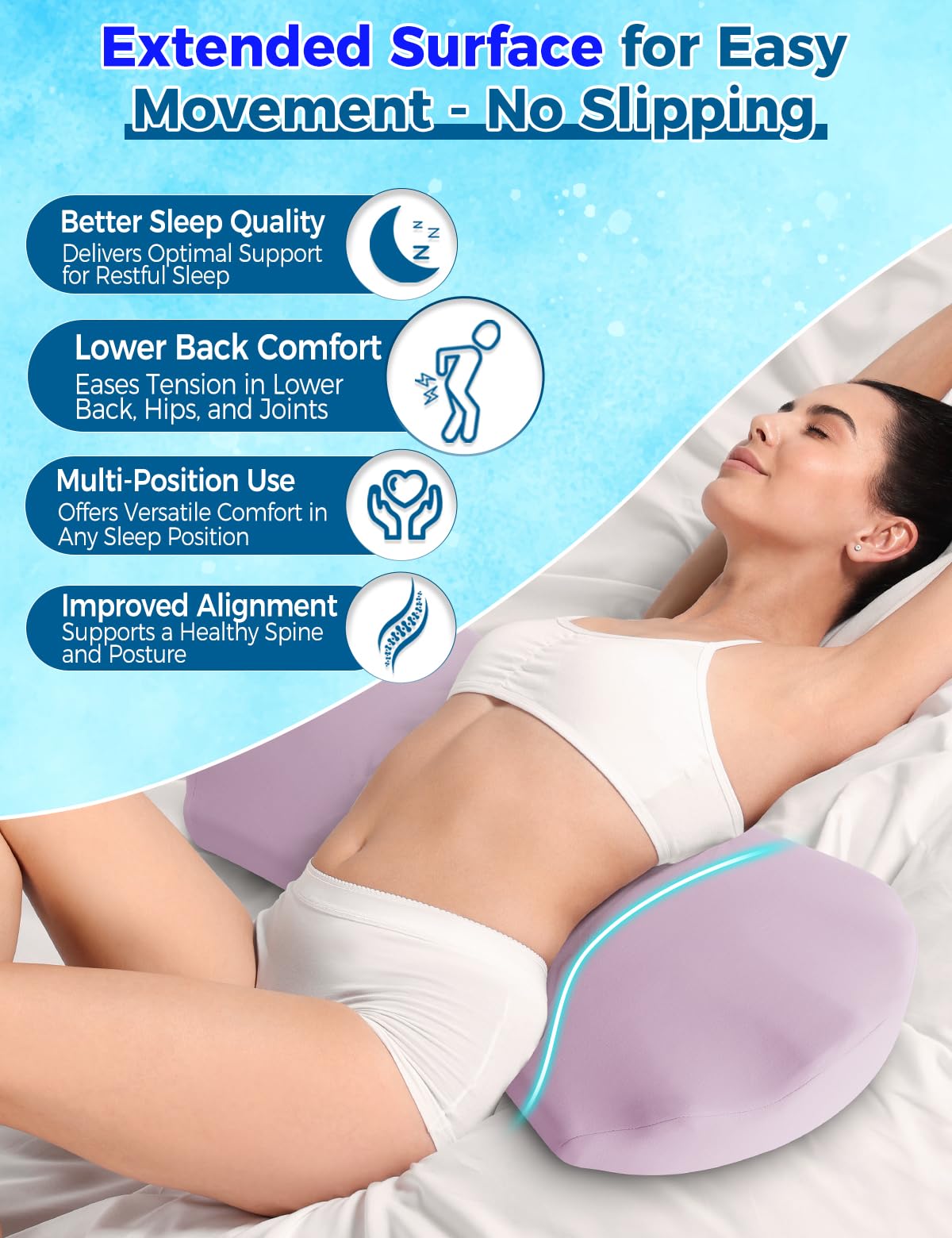 Fledano Lumbar Pillow for side sleepers providing gentle lower back contour.
