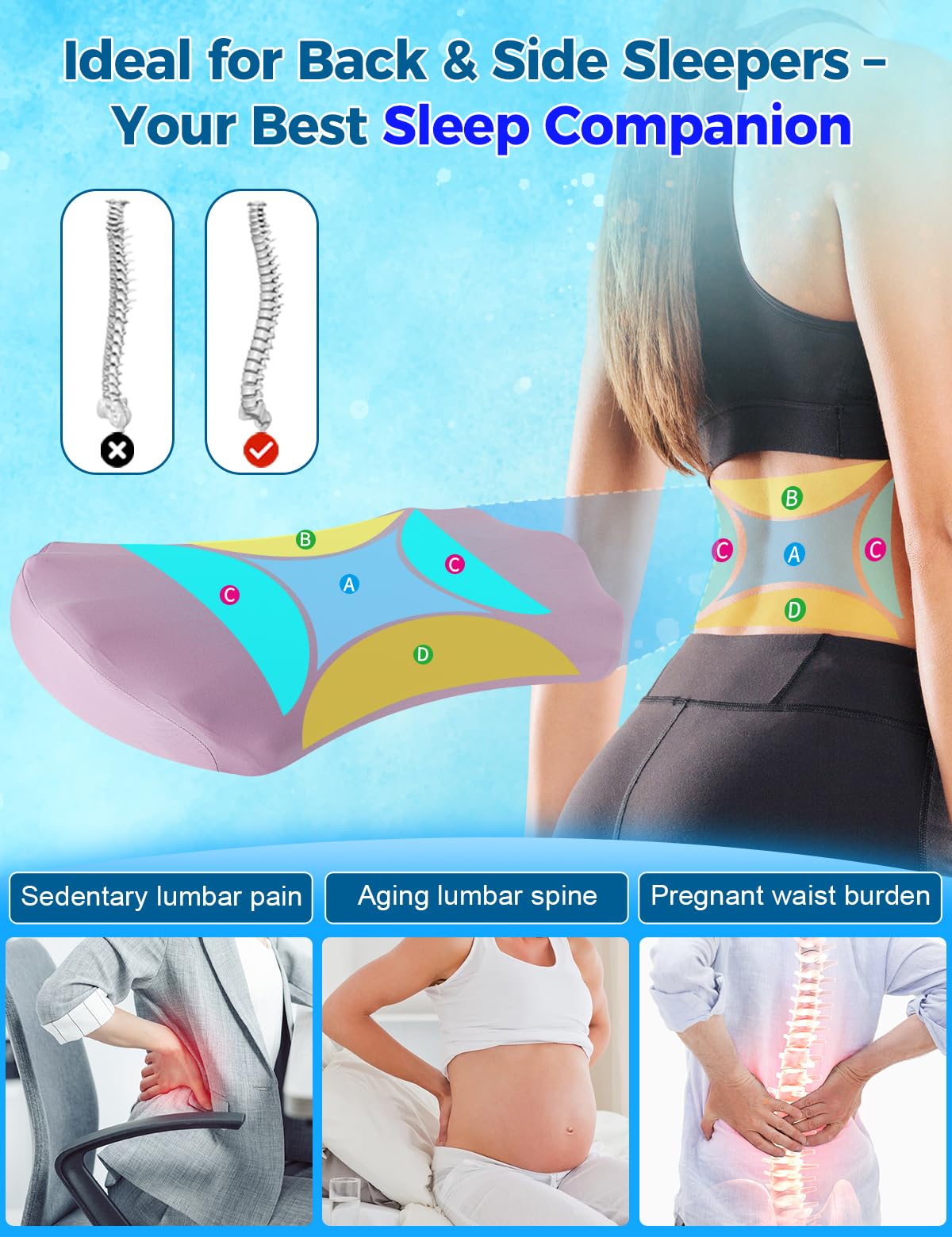Fledano ergonomic shape stays in place during toss-and-turn.