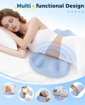 Fledano Lumbar Pillow-under-knees-placement offers extra relaxation by elevating legs.