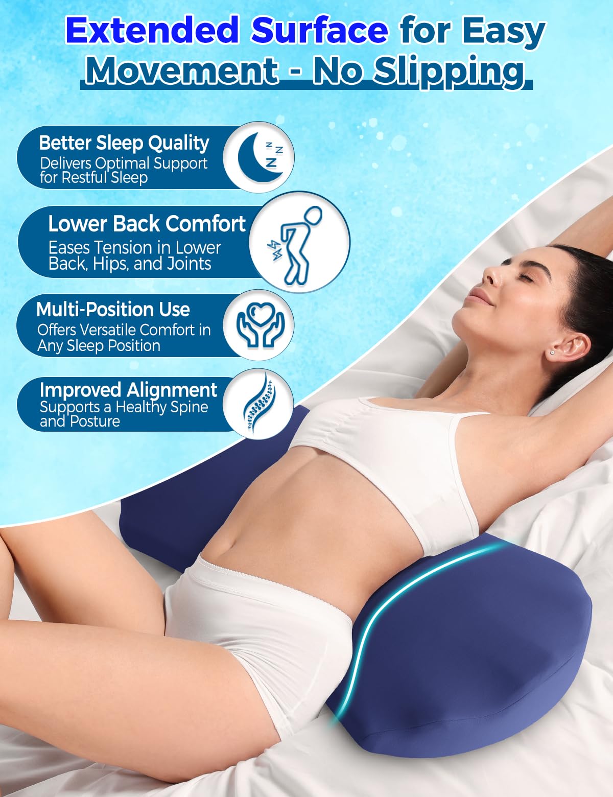 Fledano pillow edge view shows memory foam shaping for spinal alignment