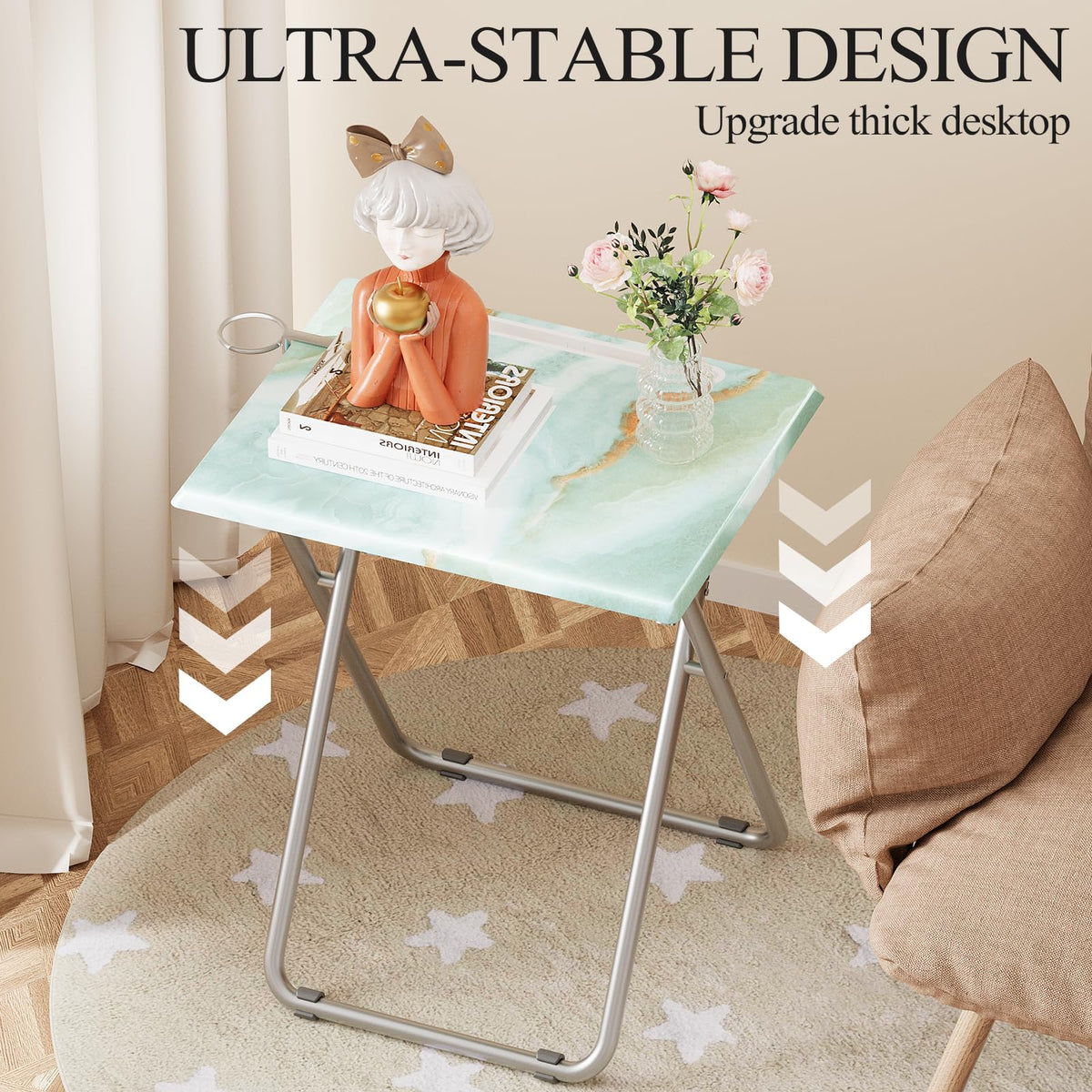 Fleecy day TV tray sea blue marble folded for compact storage
