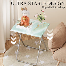 Fleecy day TV tray sea blue marble folded for compact storage
