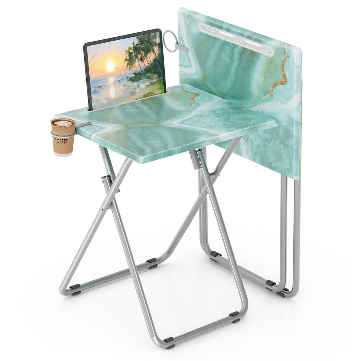 Fleecy day TV tray sea blue marble 2pc set for versatile dining