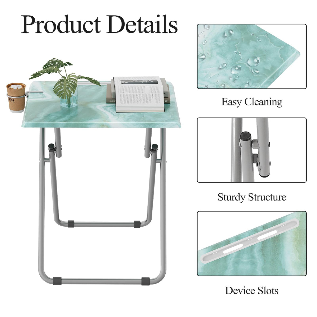 Fleecy day TV tray sea blue marble with phone or tablet slot