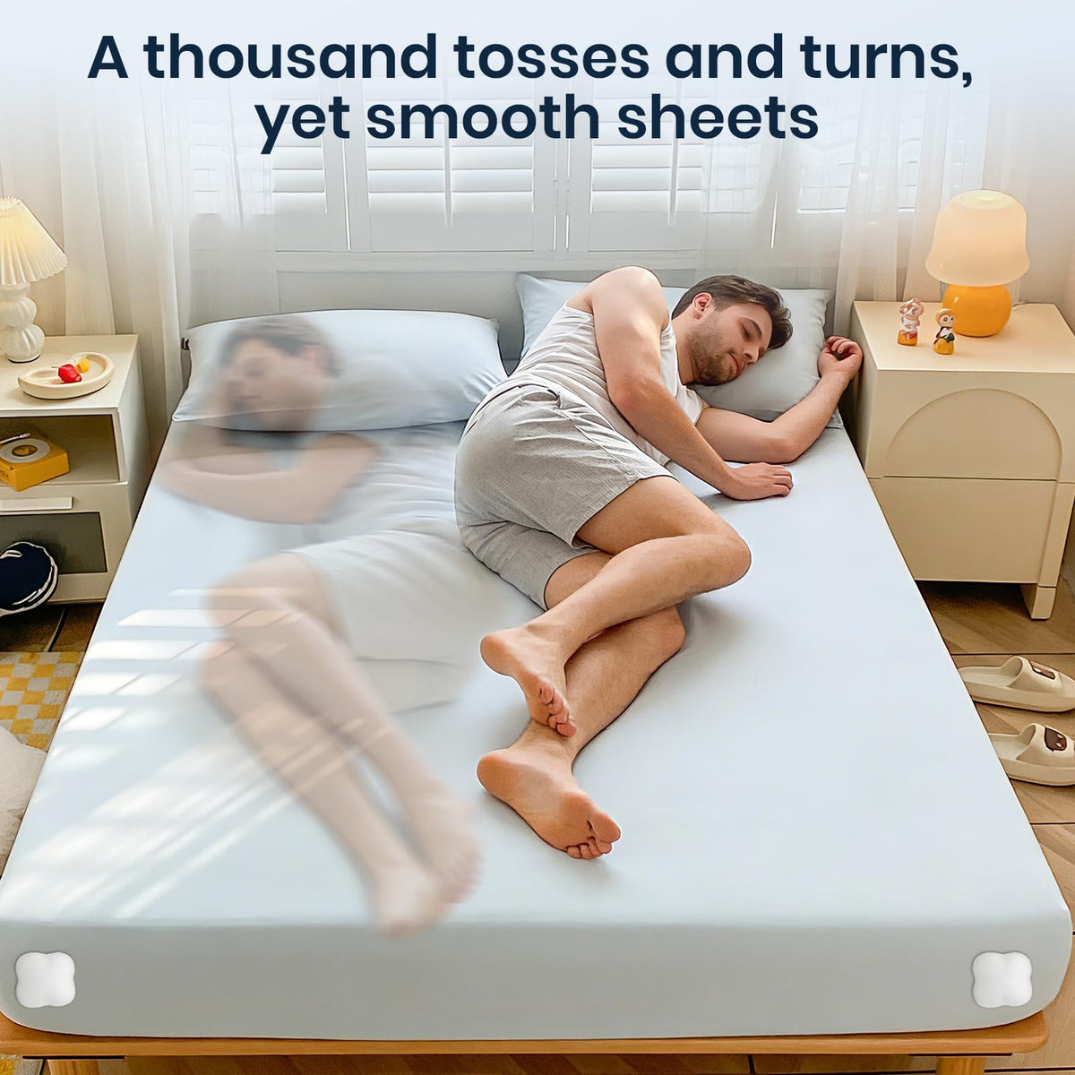 Flelano 4-pack helps prevent wrinkles when moving in bed.