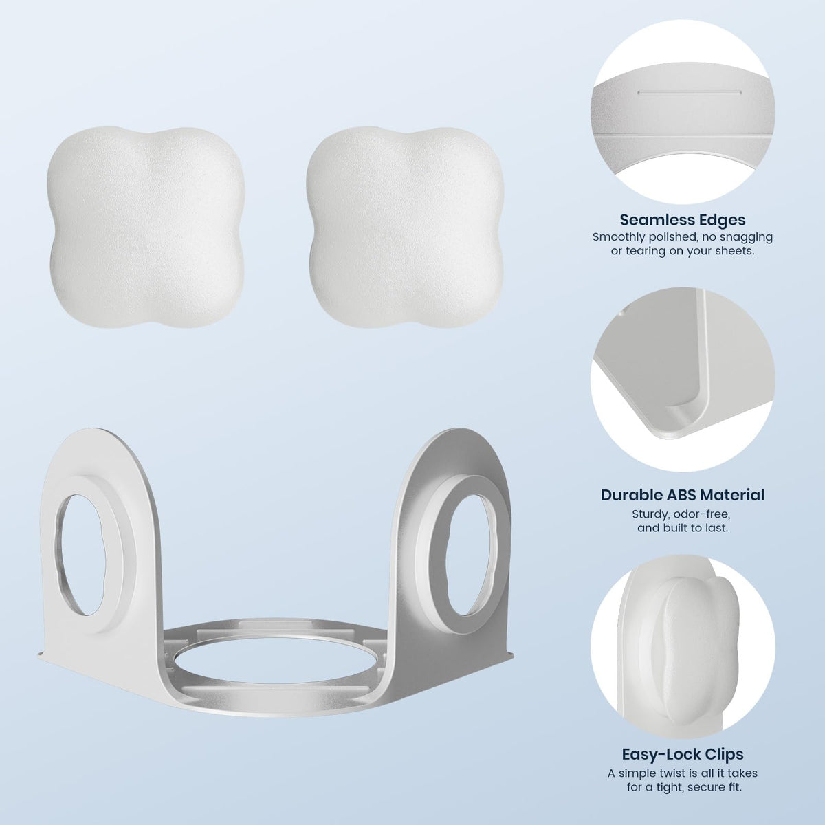 Flelano needle-free mechanism reduces snags while keeping sheets secure.