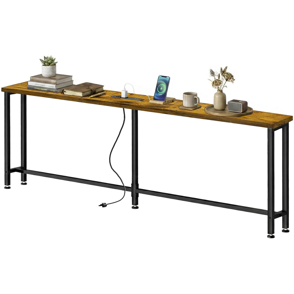 Flevra 78-inch narrow sofa table with outlets for organized charging behind couch