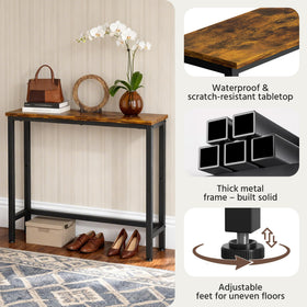 Flevra rustic brown top complements plants and photos on a console.