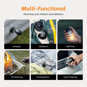 Portable pump inflates air mattresses rapidly for camping setups