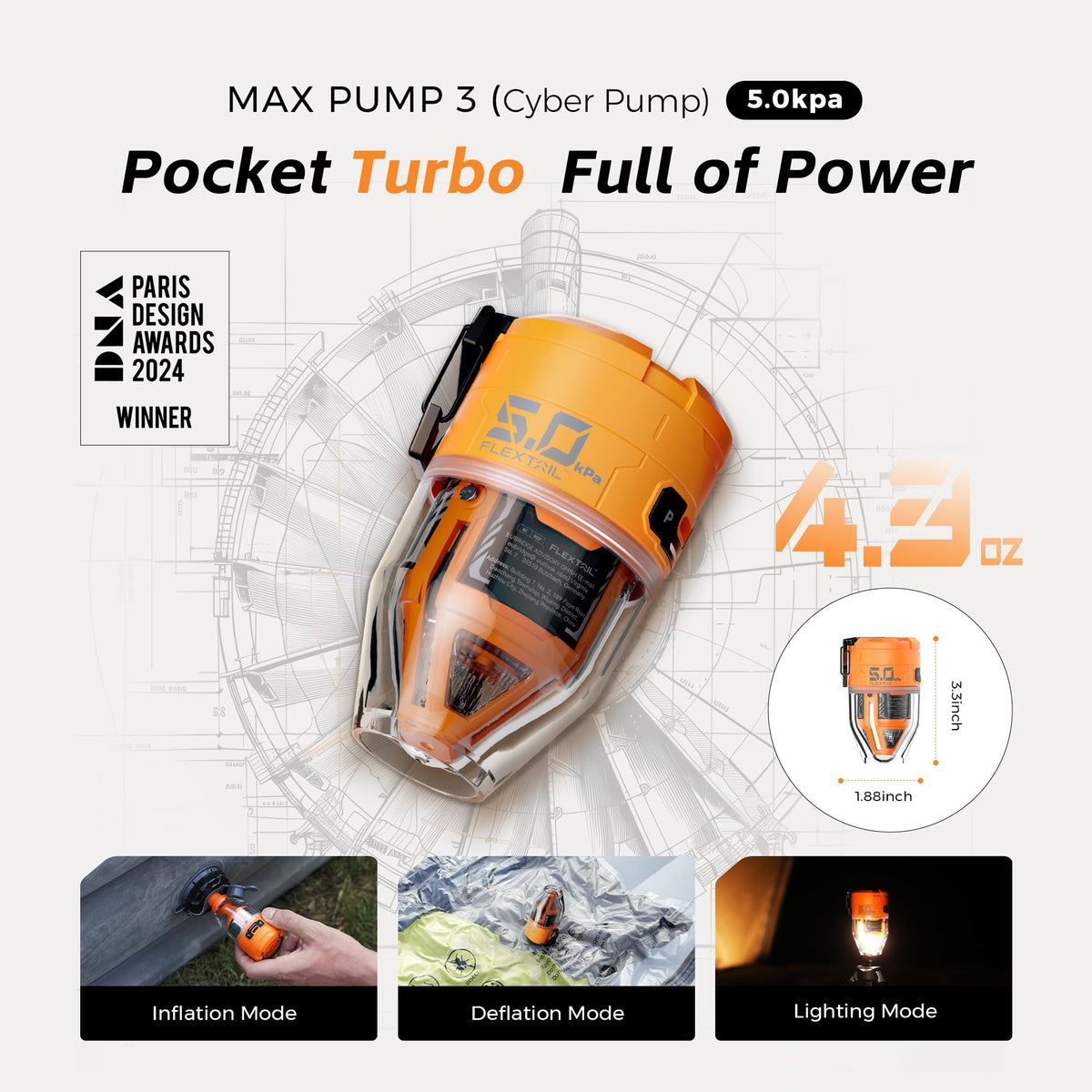 FLEXTAILGEAR Air Pump Max features a bright camping light for nighttime use.