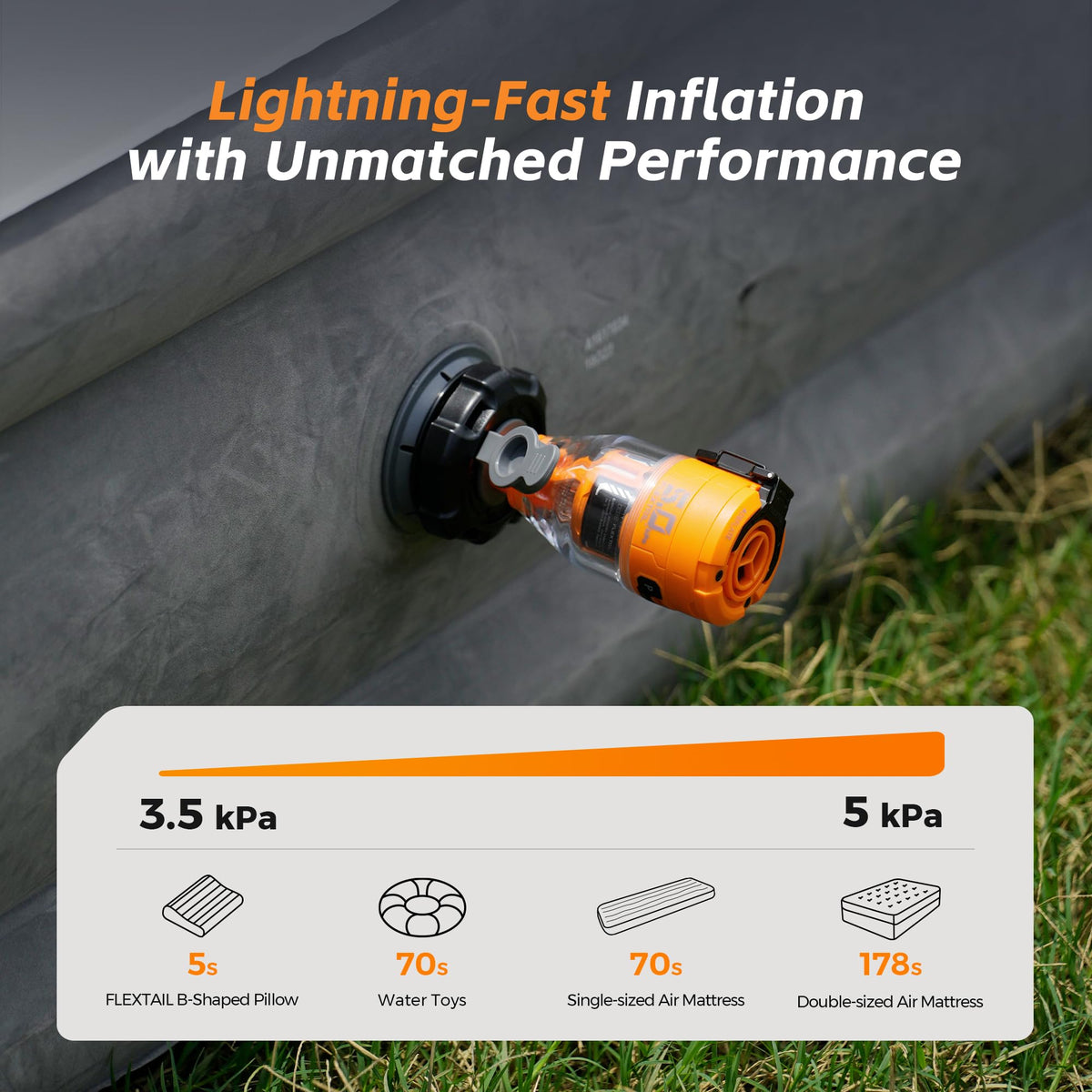 FLEXTAILGEAR Air Pump Max demonstrates fast inflation for air mattresses.