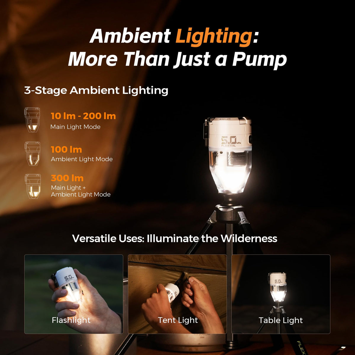 FLEXTAILGEAR Max Pump 3 features a transparent light design for night use.