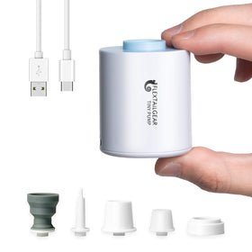FLEXTAILGEAR Tiny Pump shows ultra compact design for portable inflation on camping trips.