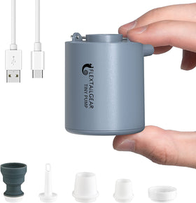 FLEXTAILGEAR Tiny Pump front view shows ultra-compact size for easy packing.