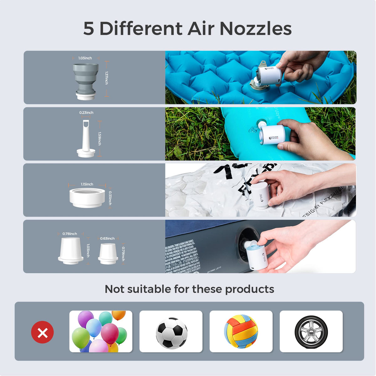 FLEXTAILGEAR Tiny Pump with nozzles set suitable for various inflatables.