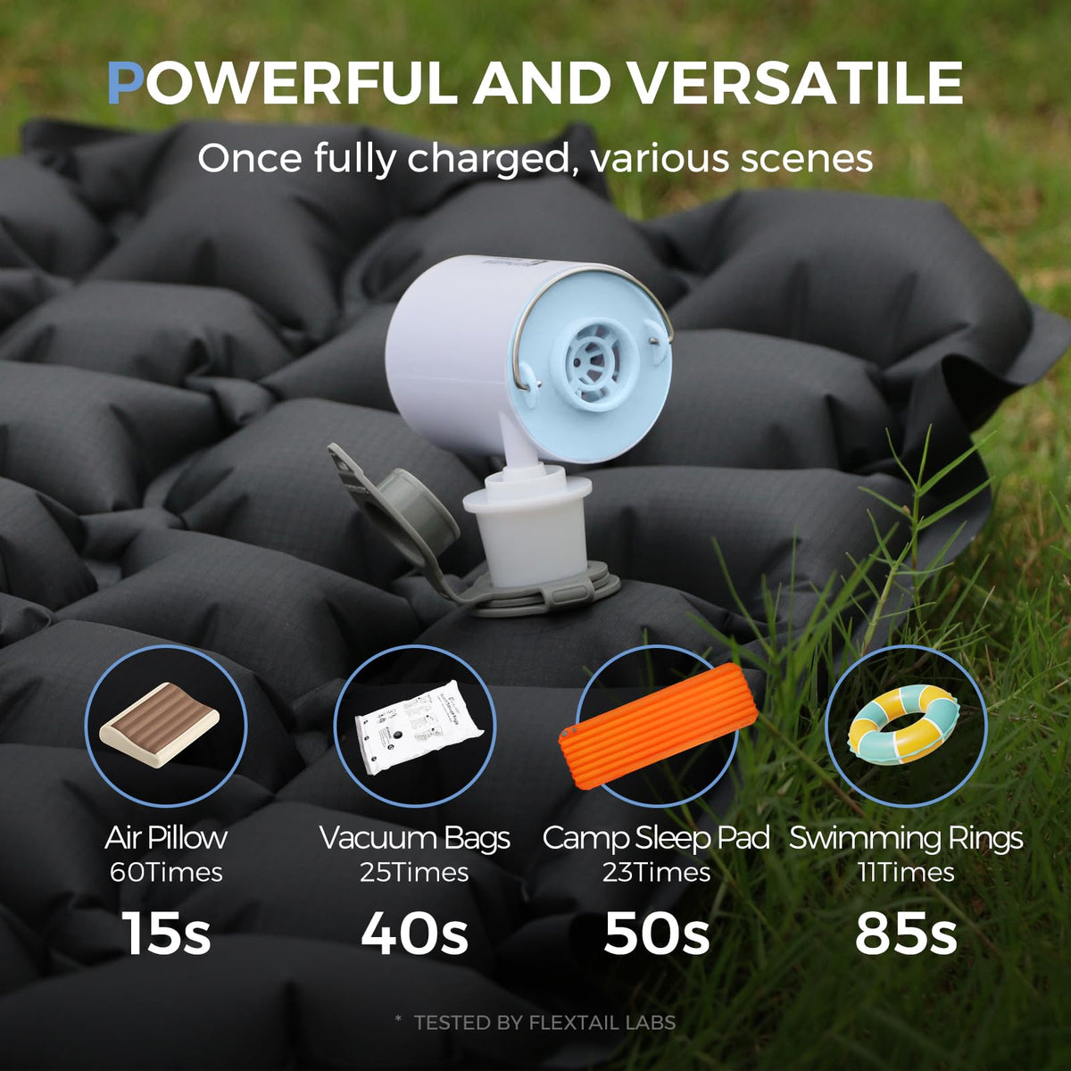 FLEXTAILGEAR Tiny Pump X inflates pool floats quickly on camping trips.
