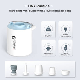 FLEXTAILGEAR Tiny Pump X with LED camping light provides bright, hands-free lighting for tents at night.