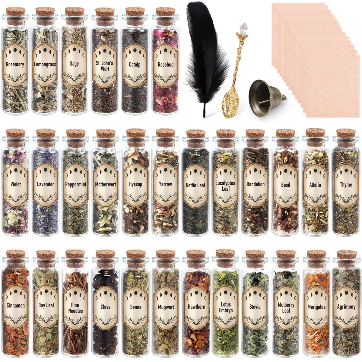 FLgengmh Witchcraft kit with 30 dried herbs for rituals and DIY projects.
