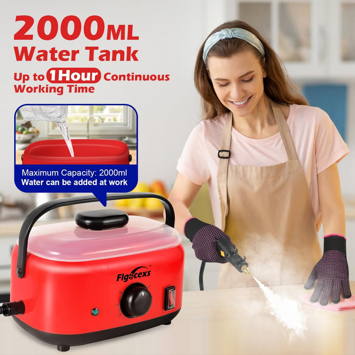 Flgocexs steam cleaner interchangeable brush heads support versatile cleaning.