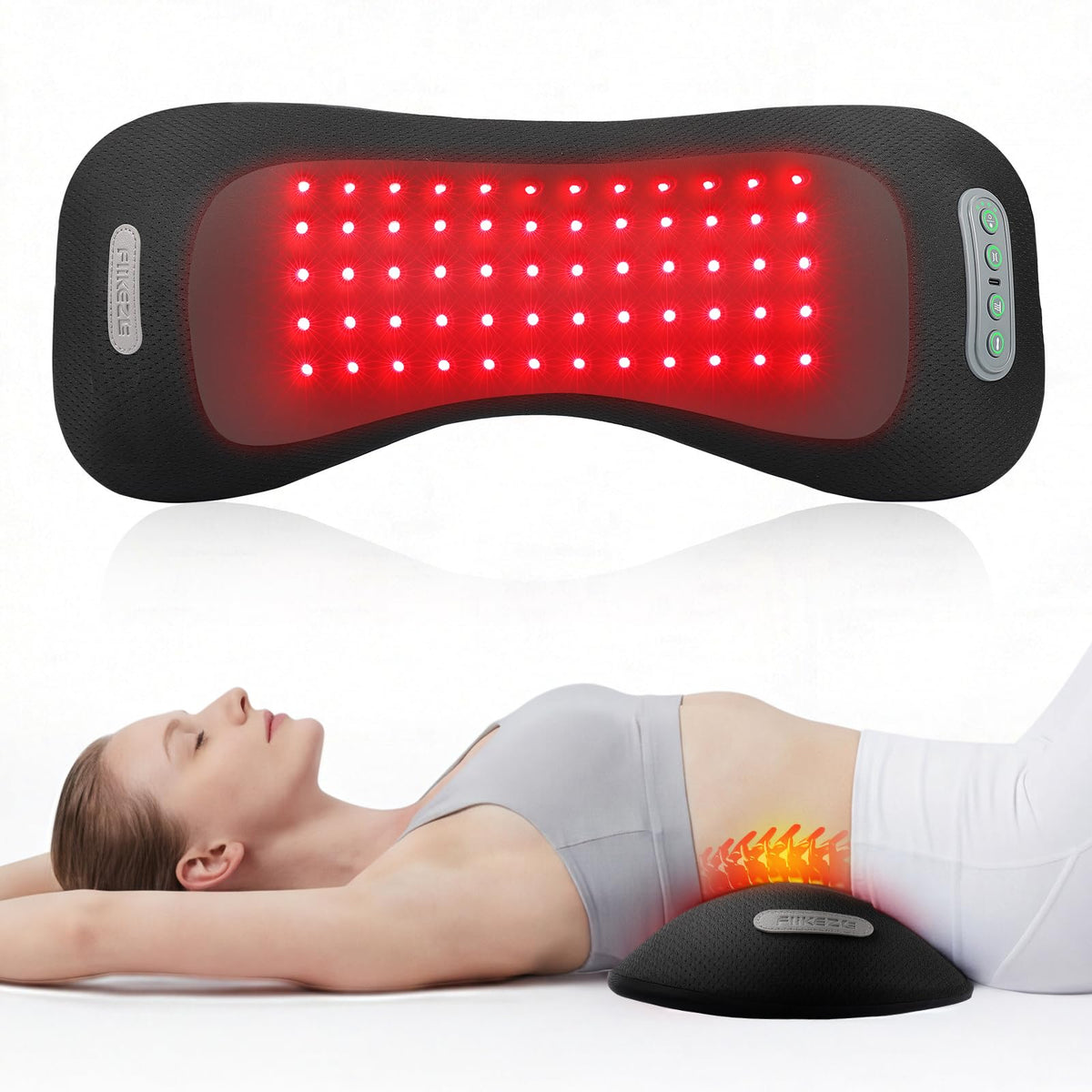 FliKEZE cordless lumbar pillow front view for sofa comfort and portability.